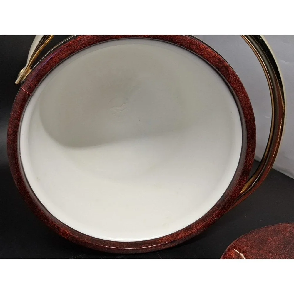VTG Kraftware MCM Faux Tortoise Brown Marble Ice Bucket Lid Handle w/Tray USA 
